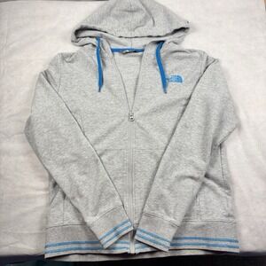 The North Face Hoodie Womens Large Gray Full Zip Blue Stripe‎ Sweatshirt